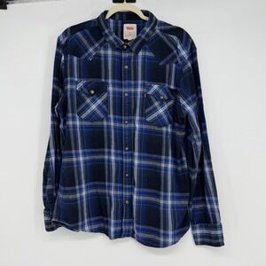 Levi's Blue Plaid Flannel Button Up Shirt XXL Long Sleeve Cotton